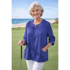 Chico's Zenergy  Purple Lightweight Jacket rolled sleeves size 2 Large 12